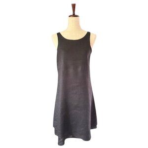 EILEEN FISHER 100% IRISH LINEN Double Layer Lagenlook Sleeveless Black Dress Sml